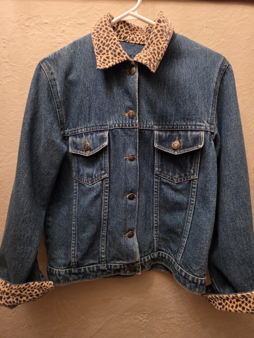 Agapo Petite Collection Leopard Patchwork Denim Jacket Petite S Y2K 90s